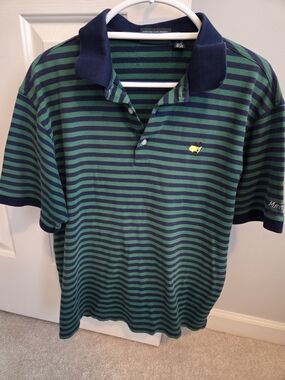 Masters Striped Green & Navy Polo with Small Embroidered Logo